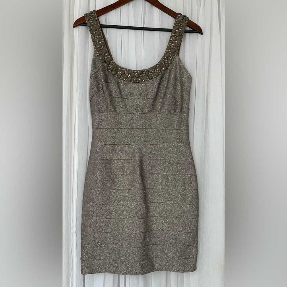 Metallic Dress with Beaded Neckline